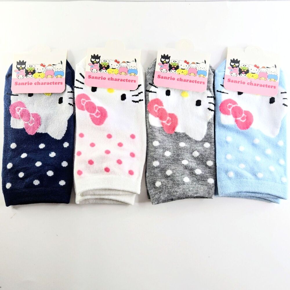 SOCKS BUNDLE wirh 4 Hello Kitty Sanrio Crew Socks Shoe Size Kid 5 to Women 7 NEW